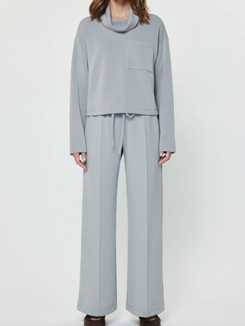 Modal Relaxed Wide-Leg Lounge Sweatshirt And Pants Set in Light Dusty Blue
